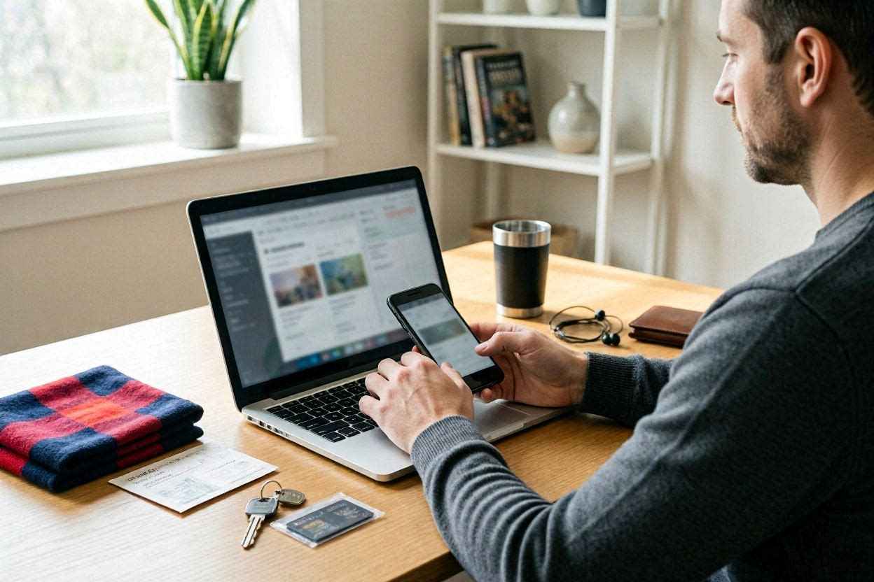 مشجع يحجز تذكرة مباراة كرة قدم عبر الإنترنت من خلال منصة رسمية.