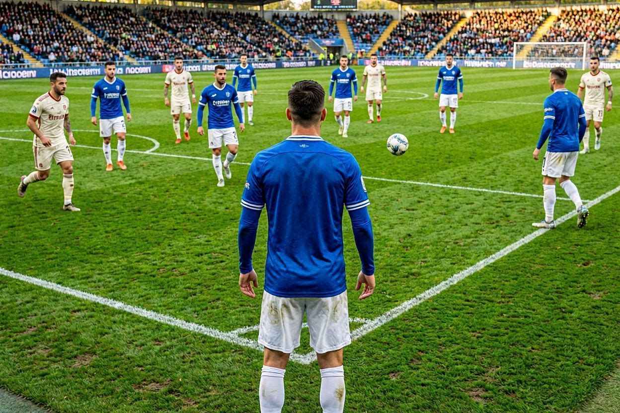 لاعب وسط يفحص الملعب قبل استلام الكرة لتحديد المساحات وخيارات التمرير.