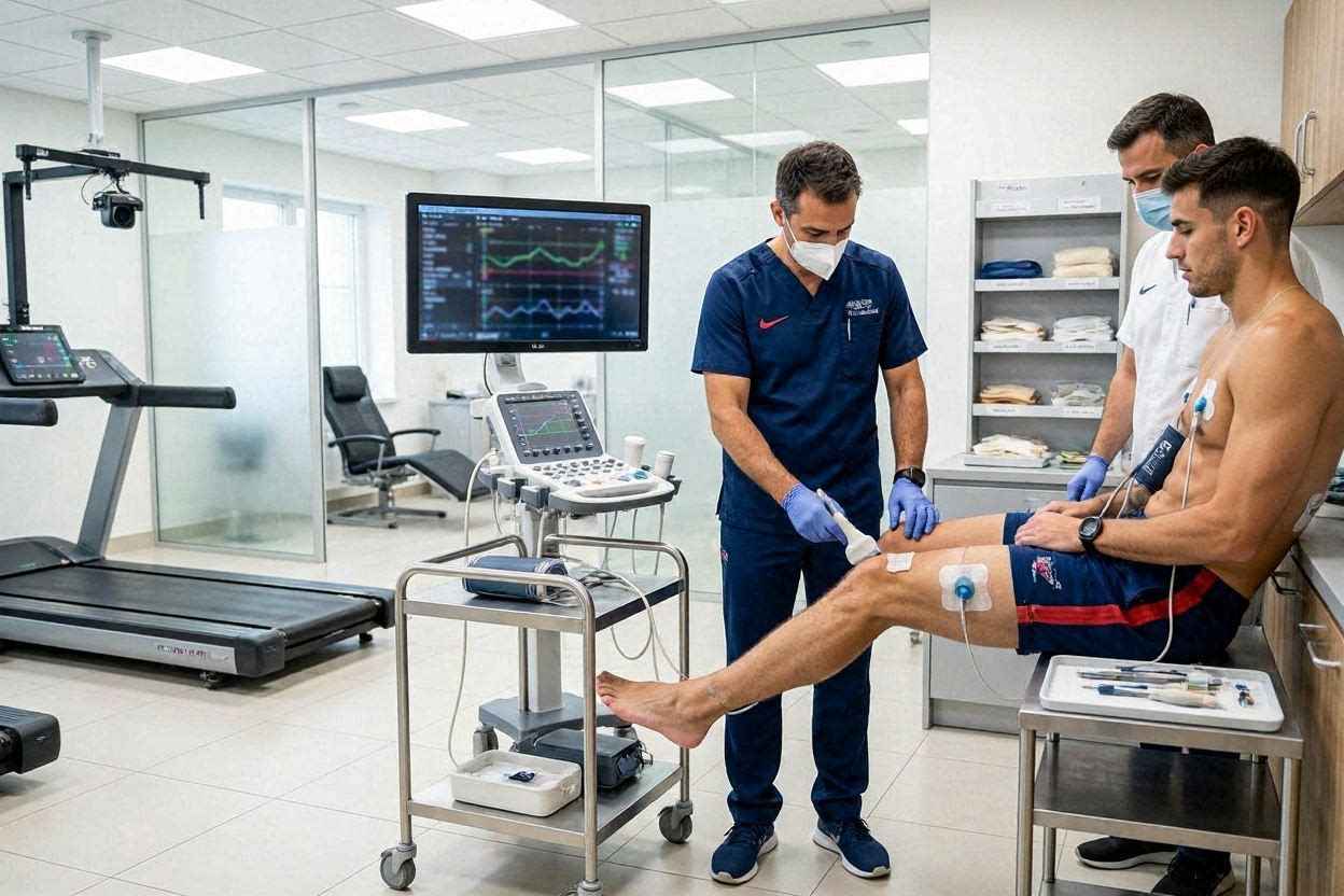 فحص طبي للاعب كرة قدم قبل اعتماد صفقة انتقاله رسمياً.