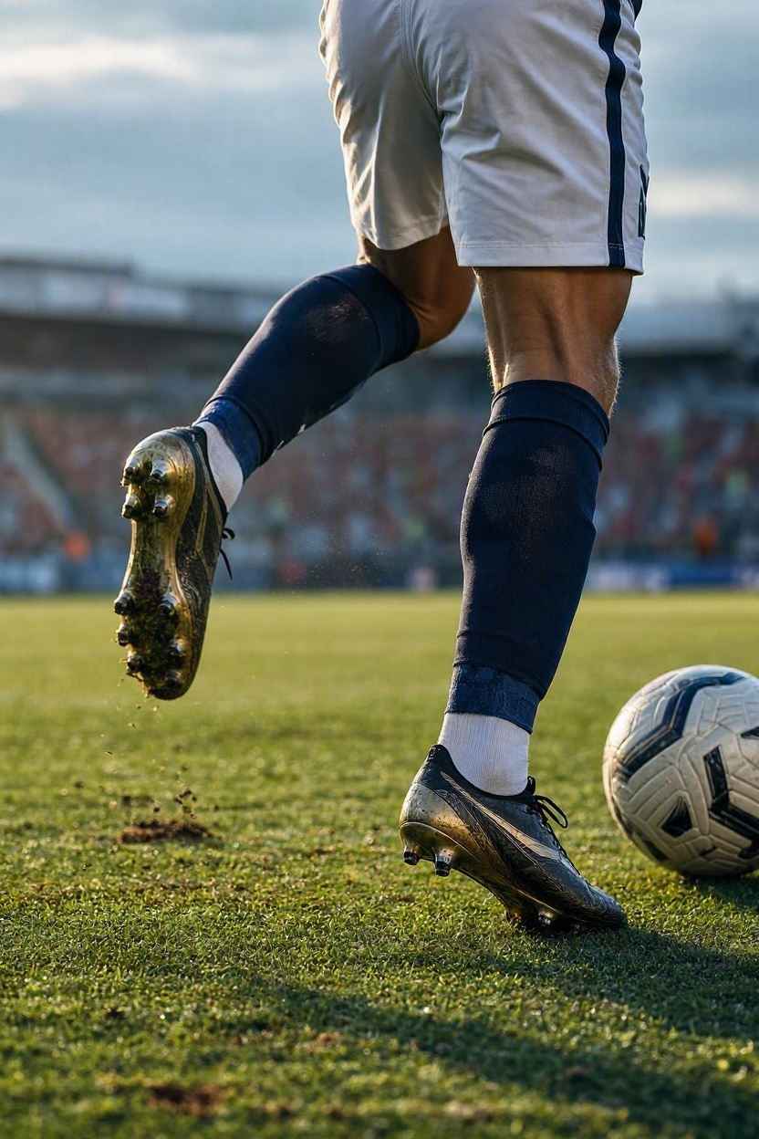 لاعب كرة قدم ينفذ تسارعًا وتغيير اتجاه مفاجئ قد يزيدان الضغط على العضلات.