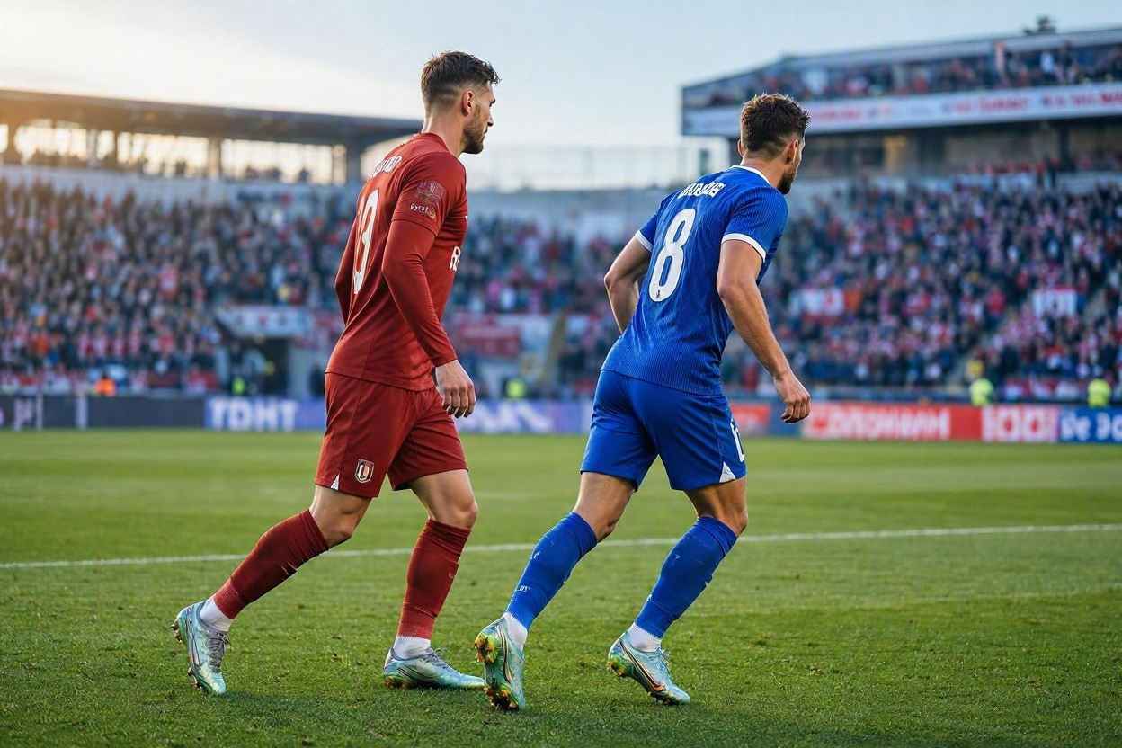 لاعب يتحرك خلف مدافع في لقطة توضح مفهوم المنطقة العمياء في كرة القدم